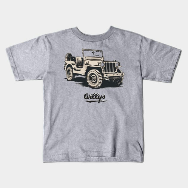 Willys Jeep Kids T-Shirt by loskotno